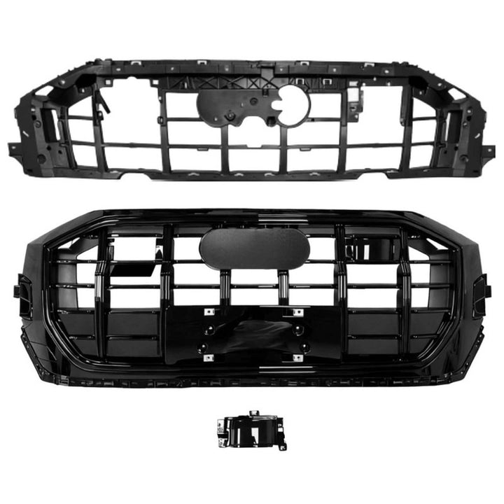 Car Craft Compatible With Audi Q8 2019-2023 Rsq8 Upgraded Front Bumper Show Grill Q8 Rsq8 Rs Sport Style With Acc Black Frame Black Mesh All Logo Silver Q8-006 Gc - CAR CRAFT INDIA