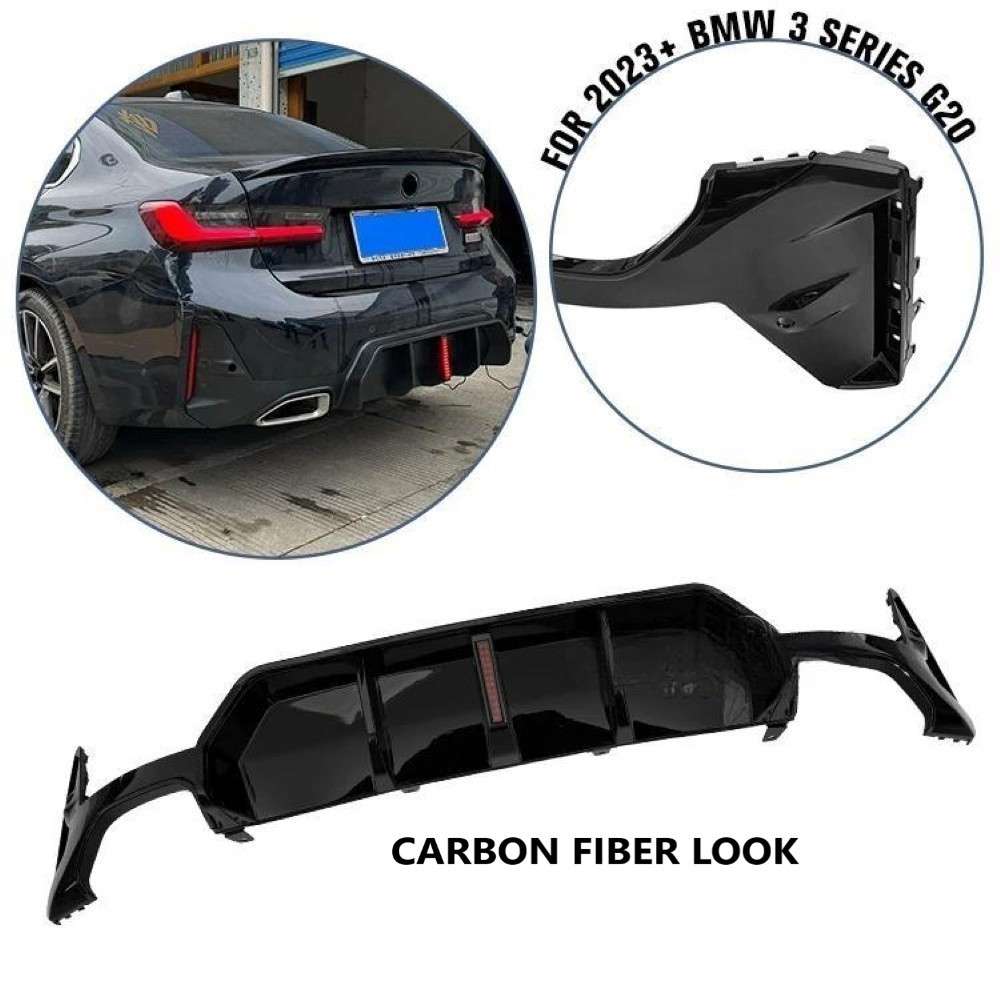 Car Craft Compatible With Bmw 3 Series G20 Lci 2023+ Rear Bumper After Lip Splitter Skirts Diffuser F1 Style Led Light Ar-bm-0259 Cf Carbon Fiber Look - CAR CRAFT INDIA