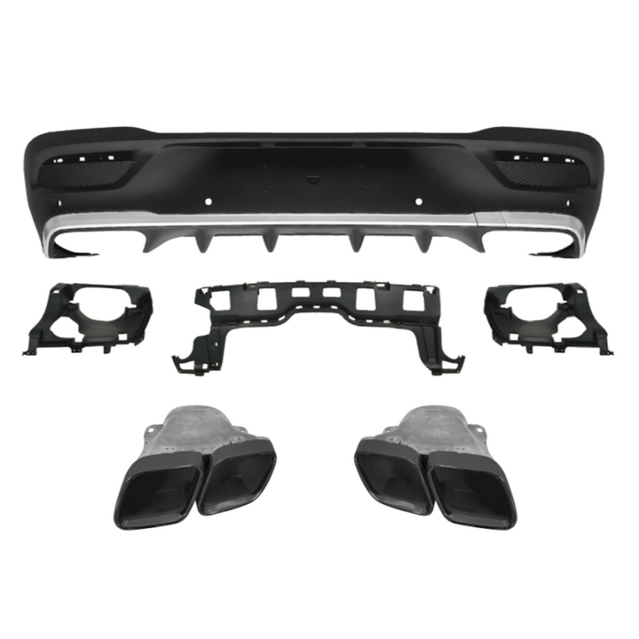 Car Craft Compatible With Mercedes Benz Gle Coupe C167 W167 2019-2024 Upgrade Convert To Gle63 Amg Bodykit Rear Bumper After Lip Diffuser With Exhaut Tip Pipe Black Gc C167-018 Gc W167-010