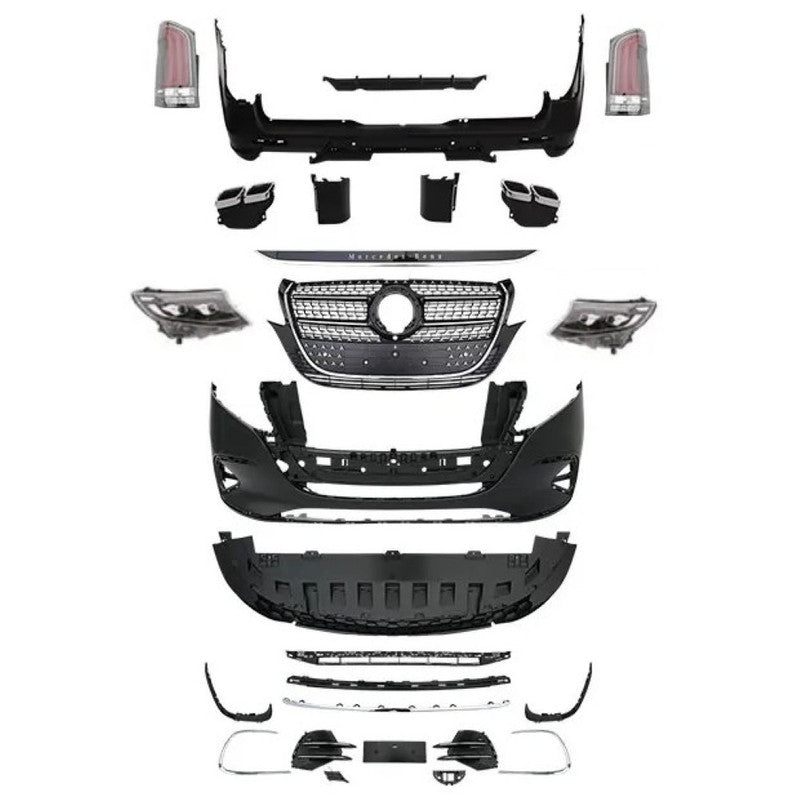 Car Craft Compatible With Mercedes Benz V Class Vito W447 2016-2024 Upgrade Facelift Convert To V300 Amg Bodykit Front Rear Bumper Headlight Taillight Lamp Splitter Trim B117