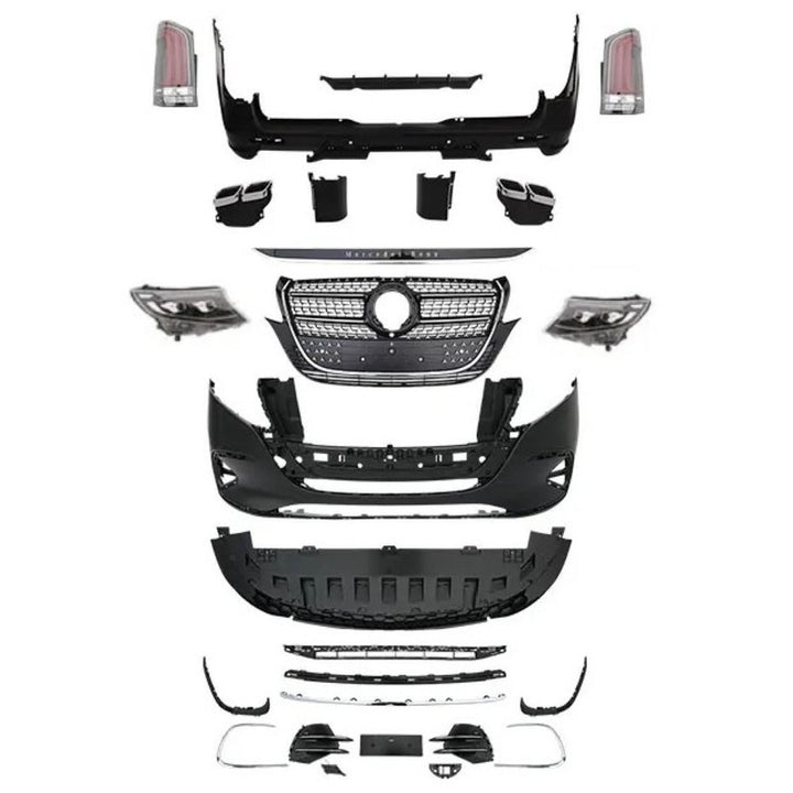 Car Craft Compatible With Mercedes Benz V Class Vito W447 2016-2024 Upgrade Facelift Convert To V300 Amg Bodykit Front Rear Bumper Headlight Taillight Lamp Splitter Trim B117