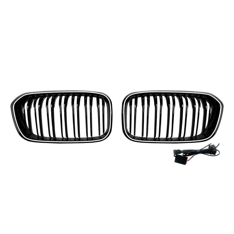 Car Craft Compatible With Bmw 1 Series F20 Lci 2015-2019 Front Bumper Illuminated Led Light Show Mesh Grill Dual Line Led Light Zst-1328 Dual Led Glossy Black - CAR CRAFT INDIA