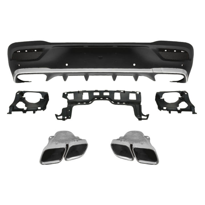 Car Craft Compatible With Mercedes Benz Gle Coupe C167 W167 2019-2024 Upgrade Convert To Gle63 Amg Bodykit Rear Bumper After Lip Diffuser With Exhaut Tip Pipe Silver Gc C167-018 Gc W167-009
