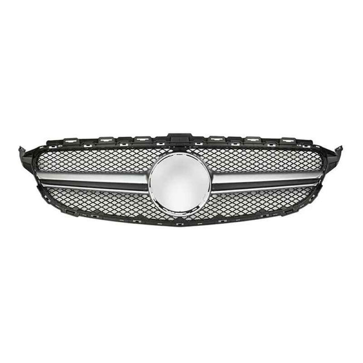 Car Craft Compatible With Mercedes Benz C Class W205 C205 Coupe 2015-2018 Upgrade Front Bumper Amg C63 Show Grill With Camera Hole Amg Silver Chrome Gc W205/c205-001 W Hole