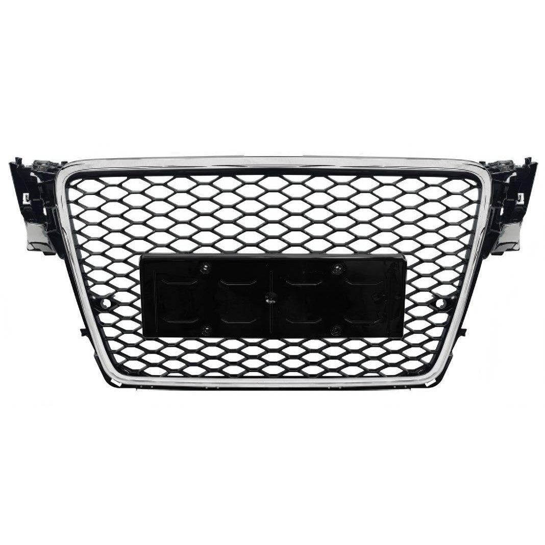 Car Craft Compatible With Audi A4 2009-2012 Upgraded Front Bumper Show Grill Rs4 Rs Sport Style Silver Frame Black Mesh No Logo License Plate Eu Version A4-005 Gc