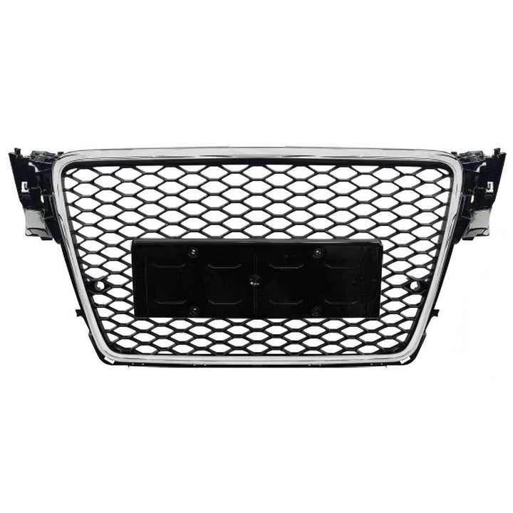 Car Craft Compatible With Audi A4 2009-2012 Upgraded Front Bumper Show Grill Rs4 Rs Sport Style Silver Frame Black Mesh No Logo License Plate Eu Version A4-005 Gc