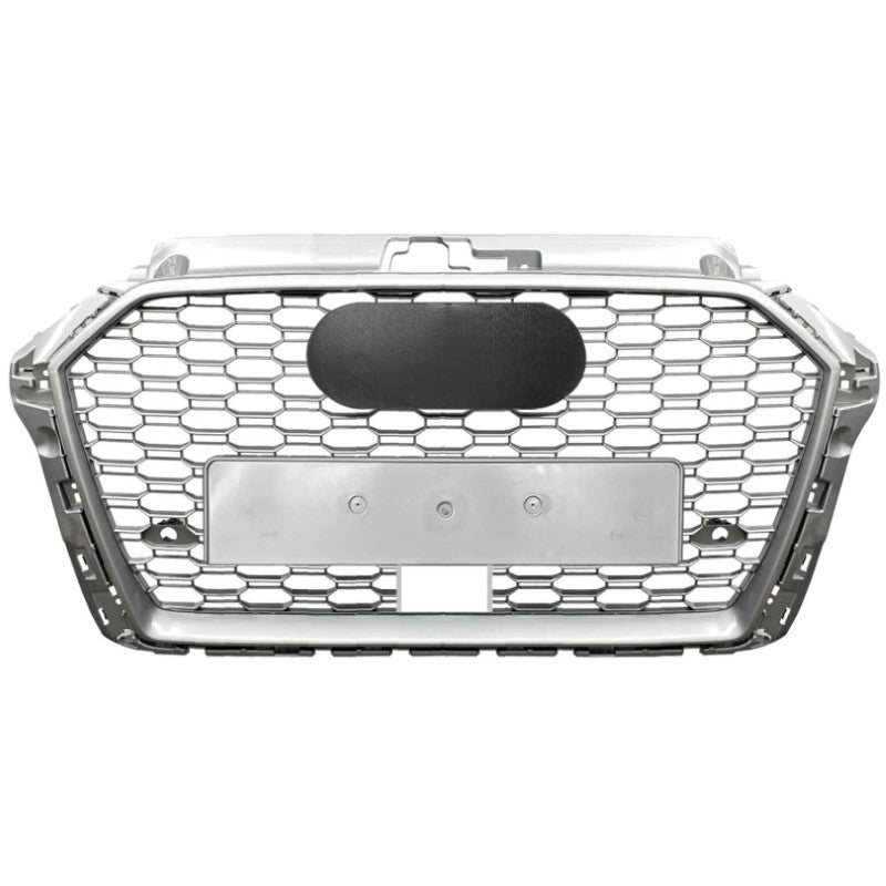 Car Craft Compatible With Audi A3 2017-2020 Upgraded Front Bumper Show Grill Rs3 S3 Rs Sport Style Silver Frame Silver Mesh All Logo Silver A3-048 Gc - CAR CRAFT INDIA