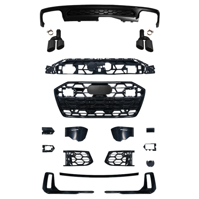 Car Craft Compatible With Audi A6 C8 2019-2025 Upgraded Facelift Convert To S6 Sport Bodykit Front Grill Lip Fog Grill Diffuser Lip Skirt Trim Exhaust Pipe Tip Black Grille Acc Style All Logo Silver A6-105 Gc