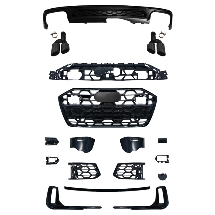Car Craft Compatible With Audi A6 C8 2019-2025 Upgraded Facelift Convert To S6 Sport Bodykit Front Grill Lip Fog Grill Diffuser Lip Skirt Trim Exhaust Pipe Tip Black Grille Acc Style All Logo Silver A6-105 Gc