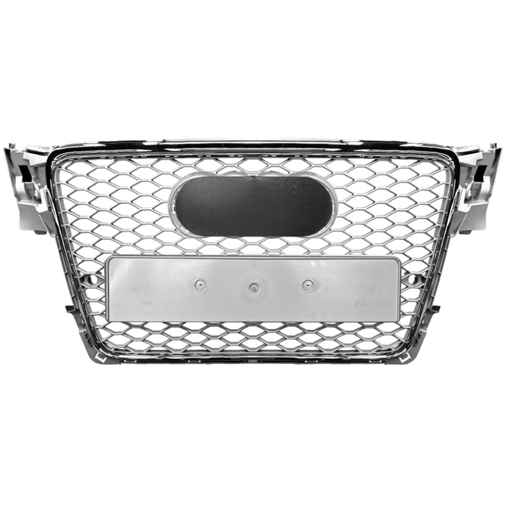 Car Craft Compatible With Audi A4 2009-2012 Upgraded Front Bumper Show Grill Rs4 Rs Sport Style Silver Frame Silver Mesh All Logo Silver License Plate Eu Version A4-057 Gc