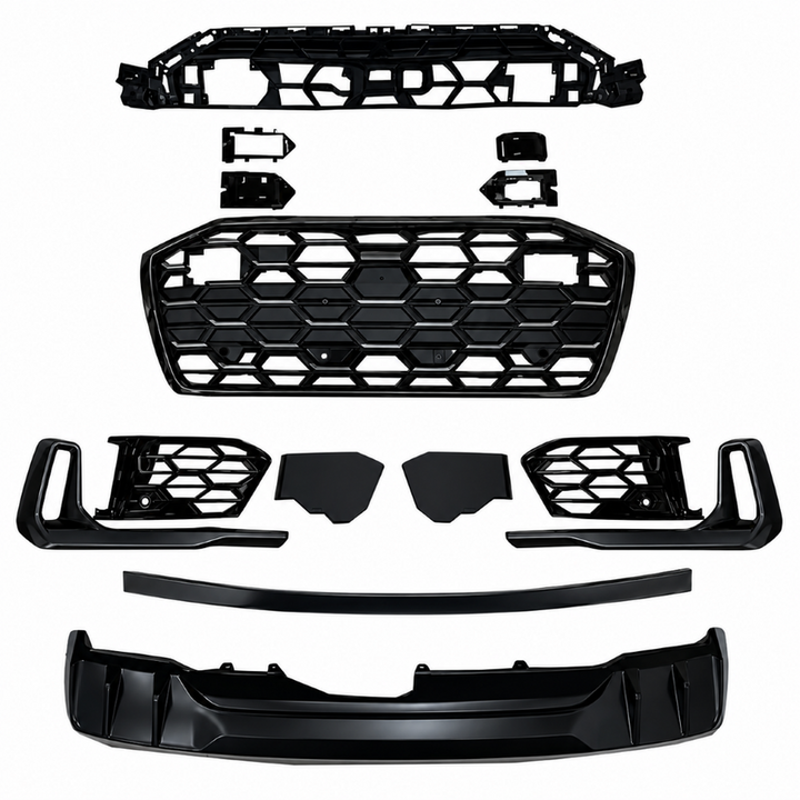 Car Craft Compatible With Audi A6 C8 2019-2025 Upgraded Facelift Convert To Rs6 S6 Sport Bodykit Front Grill Lip Fog Grill Diffuser Lip Skirt Trim Black Grille Acc Style All Logo Silver A6-103 Gc
