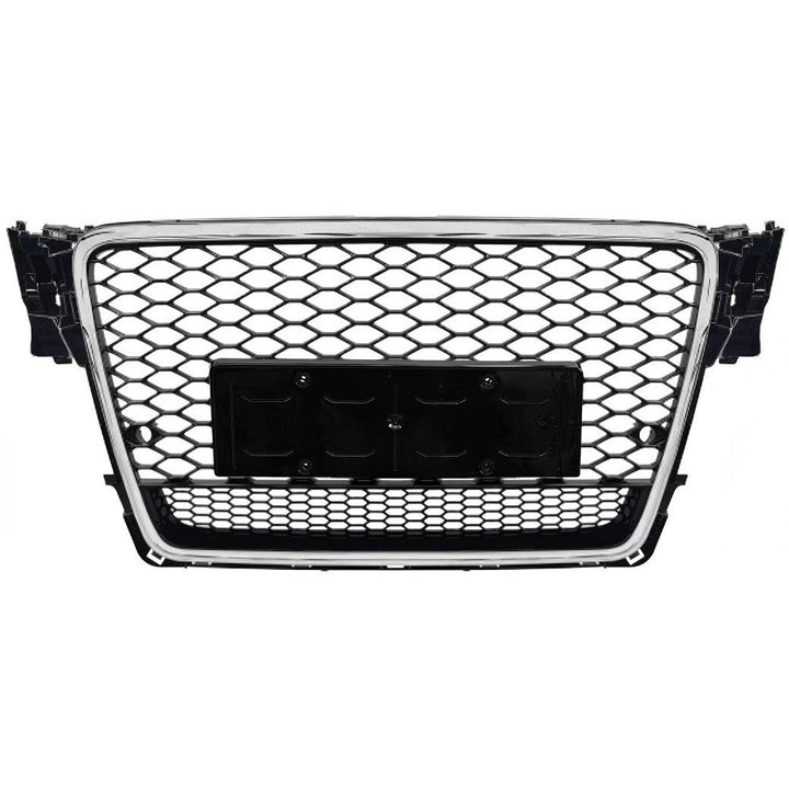 Car Craft Compatible With Audi A4 2009-2012 Upgraded Front Bumper Show Grill Rs4 Rs Sport Style Silver Frame Black Mesh No Logo License Plate Eu Version Quattro A4-007 Gc