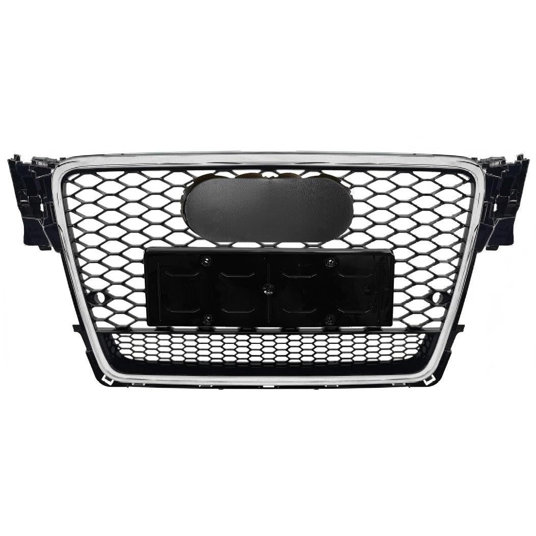 Car Craft Compatible With Audi A4 2009-2012 Upgraded Front Bumper Show Grill Rs4 Rs Sport Style Silver Frame Black Mesh All Logo Silver License Plate Eu Version Quattro A4-003 Gc