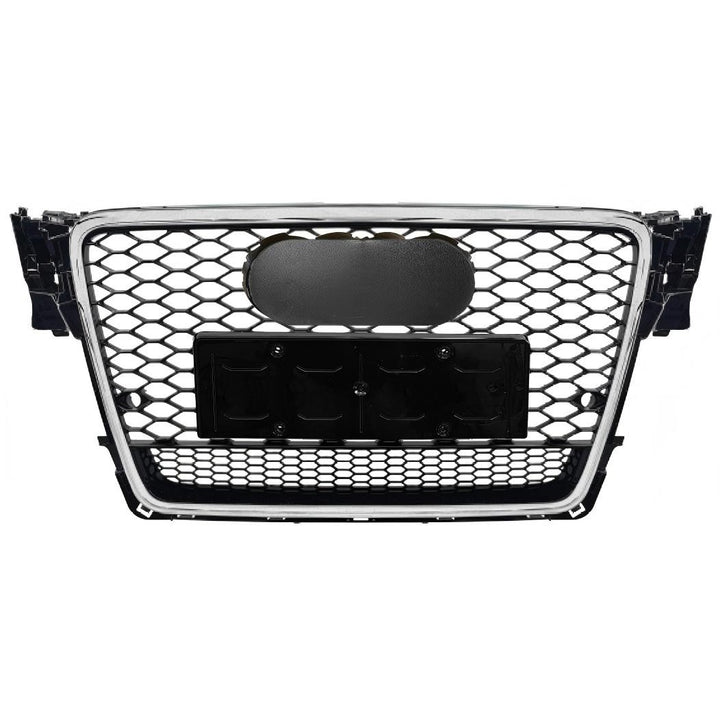 Car Craft Compatible With Audi A4 2009-2012 Upgraded Front Bumper Show Grill Rs4 Rs Sport Style Silver Frame Black Mesh All Logo Silver License Plate Eu Version Quattro A4-003 Gc