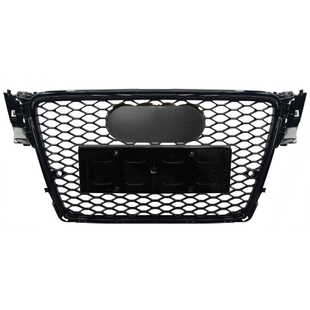 Car Craft Compatible With Audi A4 2009-2012 Upgraded Front Bumper Show Grill Rs4 Rs Sport Style Black Frame Black Mesh All Logo Silver License Plate Eu Version A4-002 Gc