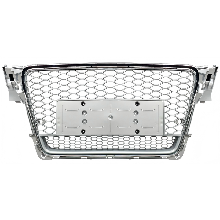 Car Craft Compatible With Audi A4 2009-2012 Upgraded Front Bumper Show Grill Rs4 Rs Sport Style Silver Frame Silver Mesh No Logo License Plate Eu Version Quattro A4-060 Gc
