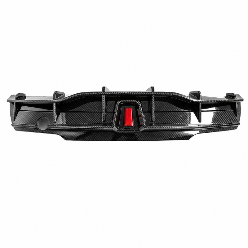 Car Craft Compatible With Tesla Modle Y 2017-2026 Rear After Bumper Lip Diffuser Skirt Trim F1 Led Light Style Carbon Fiber Look