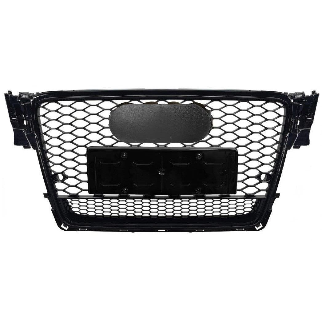 Car Craft Compatible With Audi A4 2009-2012 Upgraded Front Bumper Show Grill Rs4 Rs Sport Style Black Frame Black Mesh All Logo Silver License Plate Eu Version Quattro A4-004 Gc