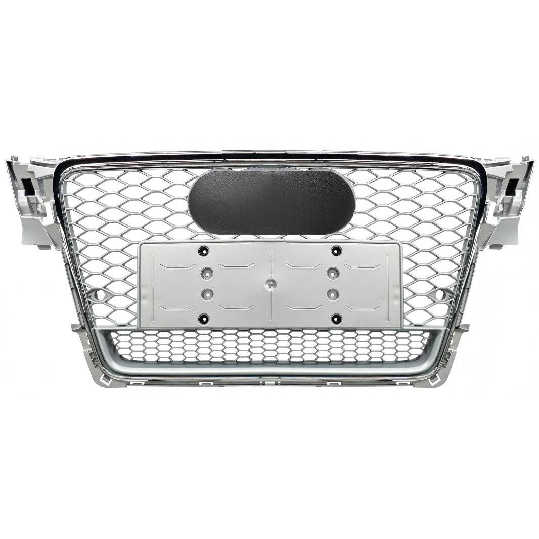 Car Craft Compatible With Audi A4 2009-2012 Upgraded Front Bumper Show Grill Rs4 Rs Sport Style Silver Frame Silver Mesh All Logo Silver License Plate Eu Version Quattro A4-058 Gc