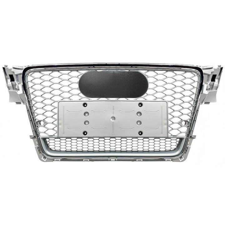 Car Craft Compatible With Audi A4 2009-2012 Upgraded Front Bumper Show Grill Rs4 Rs Sport Style Silver Frame Silver Mesh All Logo Silver License Plate Eu Version Quattro A4-058 Gc