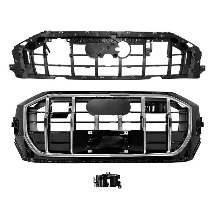 Car Craft Compatible With Audi Q8 2019-2023 Rsq8 Upgraded Front Bumper Show Grill Q8 Rsq8 Rs Sport Style With Acc Silver Frame And Matt Black Mesh All Logo Silver Q8-003 Gc - CAR CRAFT INDIA