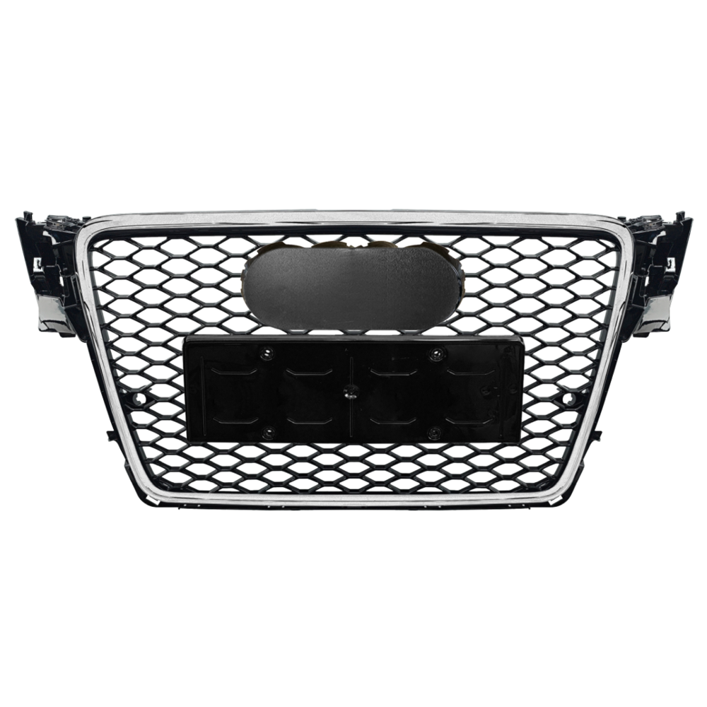 Car Craft Compatible With Audi A4 2009-2012 Upgraded Front Bumper Show Grill Rs4 Rs Sport Style Silver Frame Black Mesh All Logo Silver License Plate Eu Version A4-001 Gc