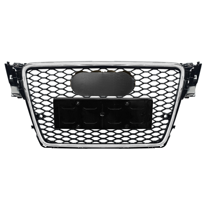 Car Craft Compatible With Audi A4 2009-2012 Upgraded Front Bumper Show Grill Rs4 Rs Sport Style Silver Frame Black Mesh All Logo Silver License Plate Eu Version A4-001 Gc