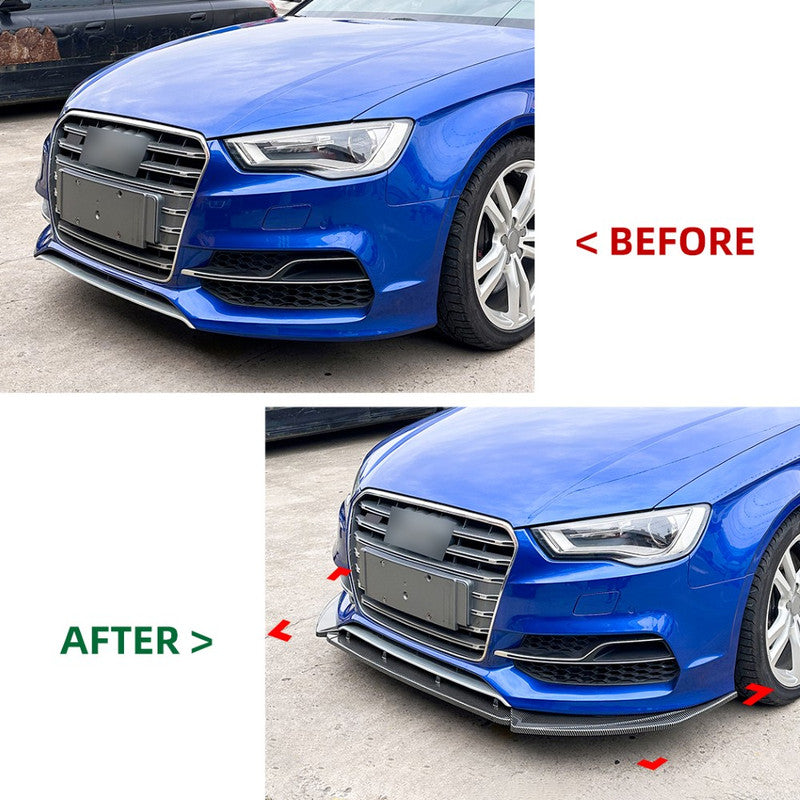 Car Craft Compatible With Audi A3 2013-2016 S3 Front Bumper Lip Splitter Diffuser Skirst Flag Canard Glossy Black Zst-718 Gb