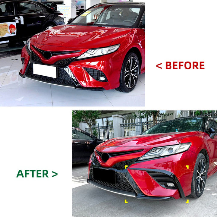 Car Craft Compatible With Toyota Camry 2018+2024 Front Bumper Fog Splitter Skirst Canard Flag Carbon Fiber Look Zst-451 Cf USA