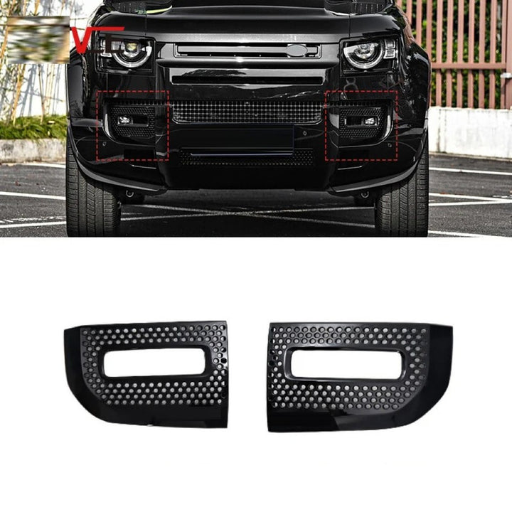 Car Craft Compatible With Range Land Rover Defender 90/110 L663 Lr129997 2020+ Front Bumper Fog Lamp Light Grill Cover Frame Trim Glossy Black - CAR CRAFT INDIA