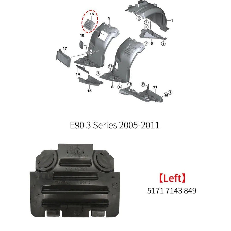 Car Craft Compatible With Bmw 3 Series E90 2005-2012 Car Front Mudguard Wheel Arch Fender Liner Vent Access Panel Lid Cover Left 51717143859 51717143849 - CAR CRAFT INDIA
