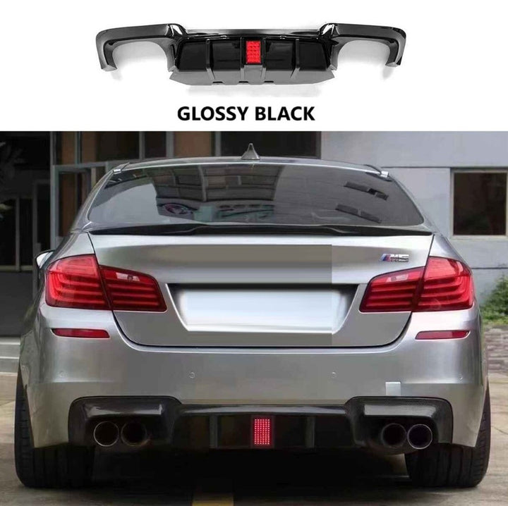 Car Craft Compatible With Bmw 5 Series F10 2010-2017 M5 M Sports Rear Bumper After Lip Diffuser Splitter F10 Style With Led Light Glossy Black