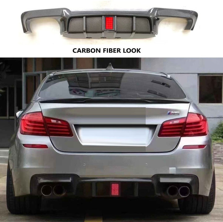 Car Craft Compatible With Bmw 5 Series F10 2010-2017 M5 M Sports Rear Bumper After Lip Diffuser Splitter F10 Style With Led Light Carbon Fiber Look