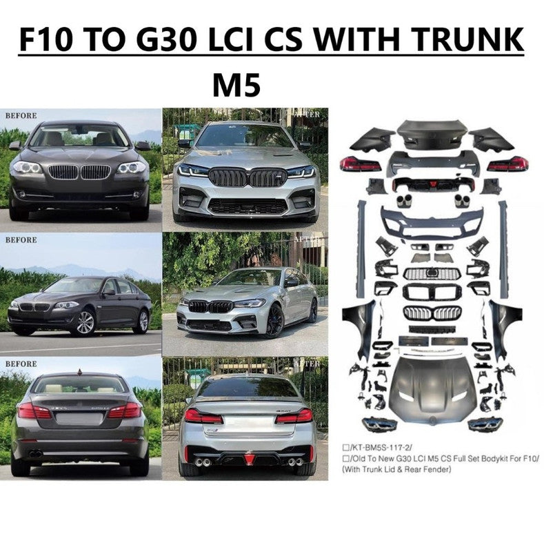 Car Craft Compatible With Bmw 5 Series F10 F18 2010-2017 To 2021+ G30 G38 F90 Lci M5 M Sports Cs Upgrade Facelift Conversion Cs Hood Fender Bodykit Bumper Headlight Taillight With Trunl 1:1