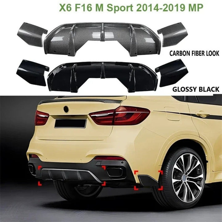 Car Craft Compatible With Bmw X6 F16 2014-2019 M Sport M Performance Rear Bumper Lip Skirt Splitter Diffuser Spoiler Zst-599 Gb Glossy Black