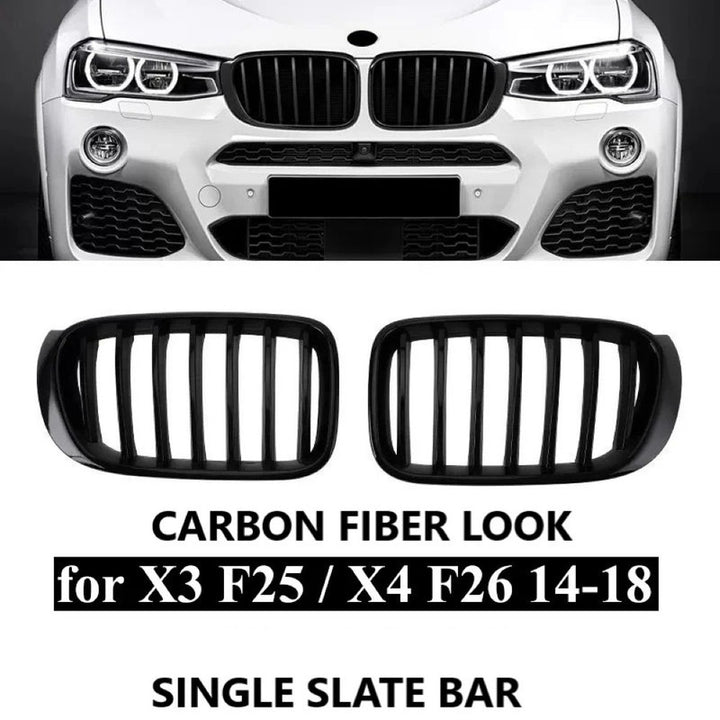 Car Craft Compatible With Bmw X3 X4 F25 F26 Lci 2014-2018 Front Bumper Carbon Fiber Look Single Bar Slate Show Grill