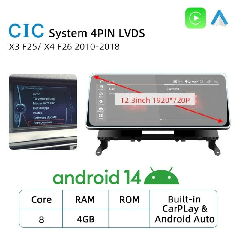 Car Craft Compatible With Bmw X3 X4 F25 F26 2010-2017 Android Multimedia Infotainment Touchscreen Dvd Player Wireless Carplay Android Auto 4gb +64gb 12.3 Inch Cic