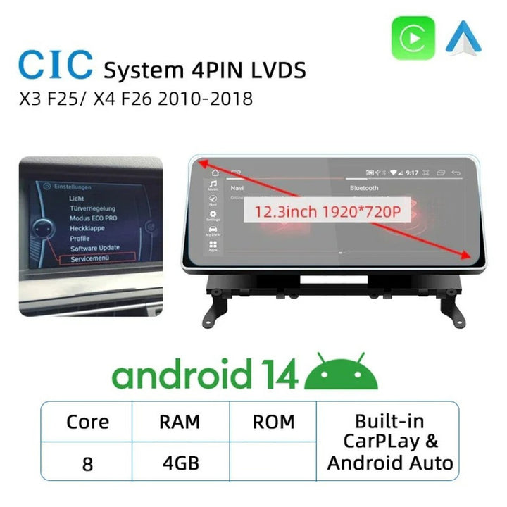 Car Craft Compatible With Bmw X3 X4 F25 F26 2010-2017 Android Multimedia Infotainment Touchscreen Dvd Player Wireless Carplay Android Auto 4gb +64gb 12.3 Inch Cic