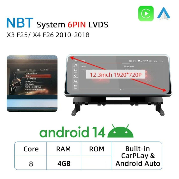 Car Craft Compatible With Bmw X3 X4 F25 F26 2010-2017 Android Multimedia Infotainment Touchscreen Dvd Player Wireless Carplay Android Auto 4gb +64gb 12.3 Inch Nbt