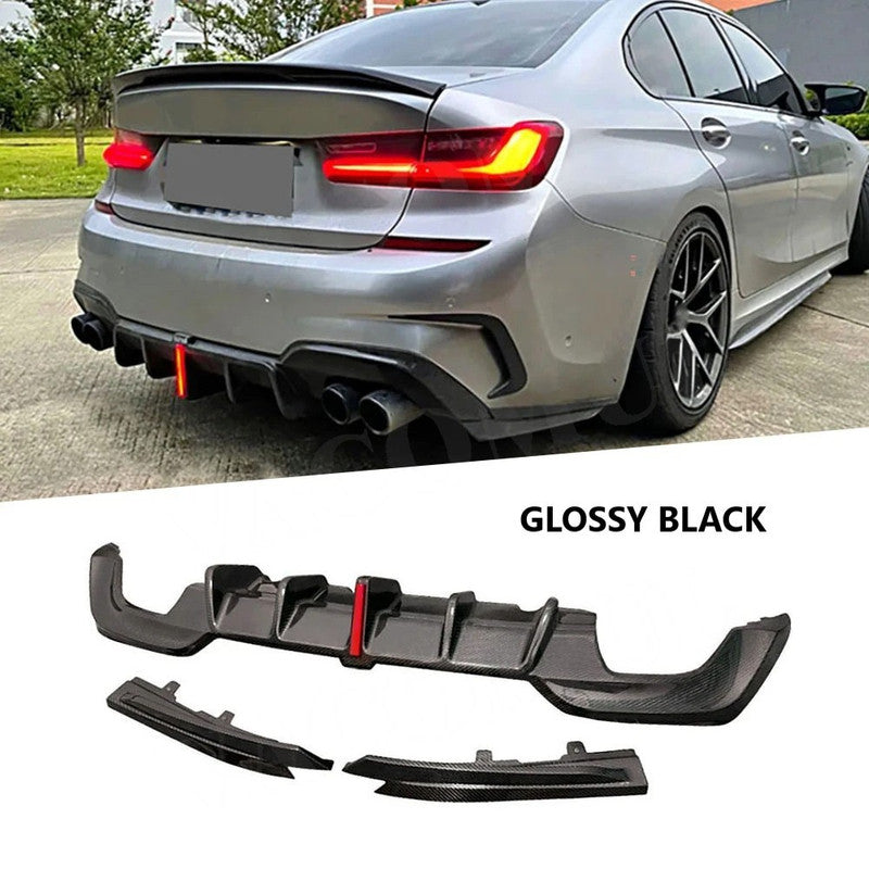 Car Craft Compatible With Bmw 3 Series G20 2019-2022 M Sport Rear Bumper Diffuser After Lip Splitter Skirs Vten Style With Light Black