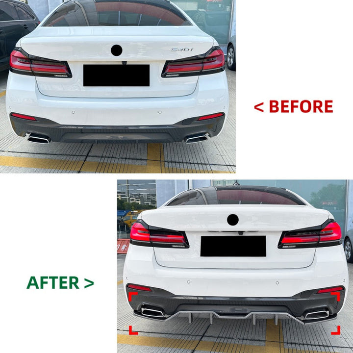 Car Craft Compatible With Bmw 5 Series G30 Lci 2021-2023 M Sports Bumper Rear After Lip Diffuser Splitter Skirts Blade Style Carbon Fiber Look Zst-884 Cf