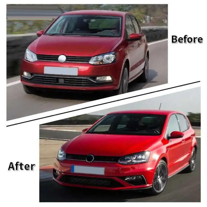 Car Craft Compatible With Vw Volkswagen Polo 2010-2024 Upgrade Facelift Convert To Gti Line Style Front Bumper Bodykit Fog Lamp Light Grill Mesh Front