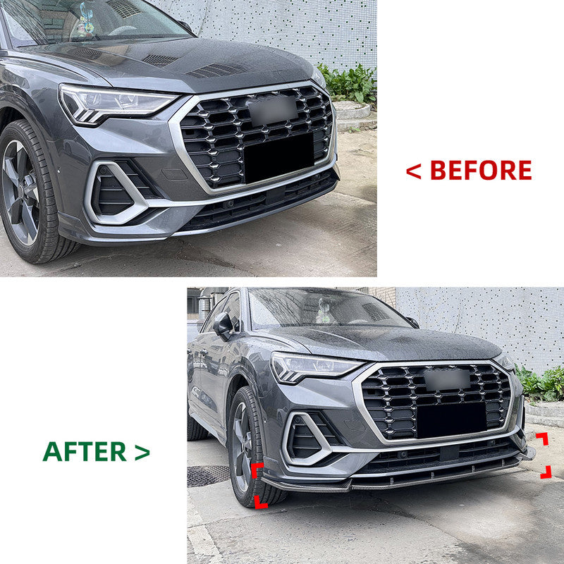 Car Craft Compatible With Audi Q3 F3 Sline 2019+ Front Bumper Lip Splitter Diffuser Skirst Flag Canard Carbon Fiber Look Zst-715 Cf