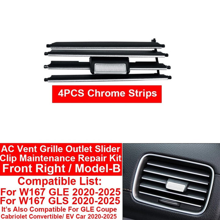 Car Craft Compatible With Mercedes Benz Gle Gls W167 2019-2025 Car Dashboard Ac Vent Grille Outlet Clip Slider Trim Repair Kit 1678304402-1-b Left B 4 Silver Strip