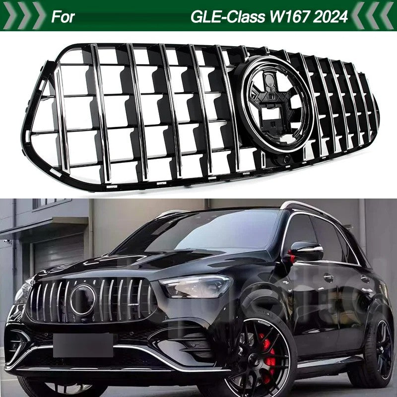 Car Craft Compatible With Mercedes Gle Class W167 Lci 2024+ Front Upgraded Amg Bumper Show Panamericana Grill Gt Amg Style Black Silver