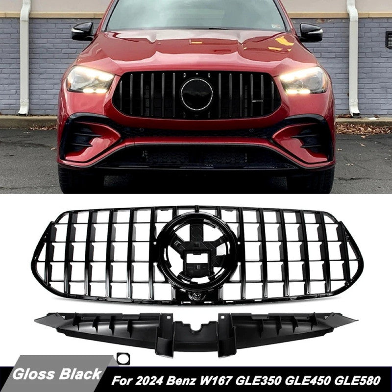 Car Craft Compatible With Mercedes Gle Class W167 Lci 2024+ Front Upgraded Amg Bumper Show Panamericana Grill Gt Amg Style Black