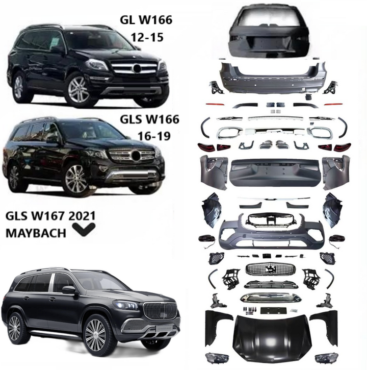 Car Craft Compatible With Mercedes Gl Gls W166 X166 2012-2016 Upgrade Facelift Convert To Gls W167 X167 2021 Maybach Kit Bumper Grill Headlight Taillight Trunnk Fender Bodykit