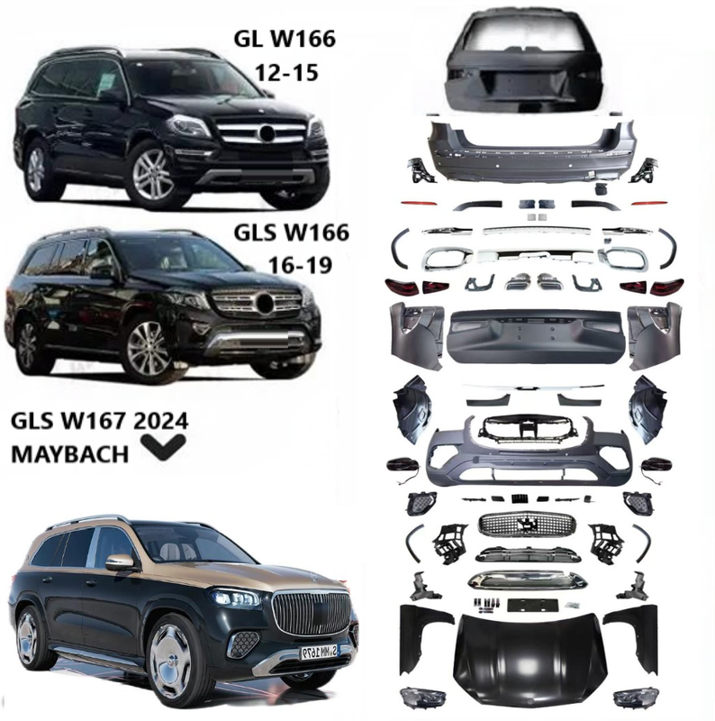 Car Craft Compatible With Mercedes Gl Gls W166 X166 2012-2016 Upgrade Facelift Convert To Gls W167 X167 2024 Maybach Kit Bumper Grill Headlight Taillight Trunnk Fender Bodykit