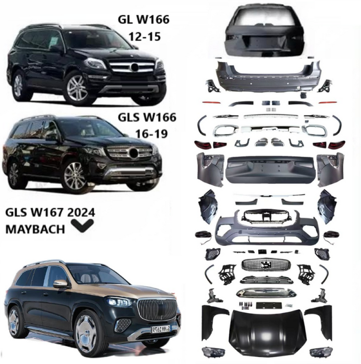 Car Craft Compatible With Mercedes Gl Gls W166 X166 2012-2016 Upgrade Facelift Convert To Gls W167 X167 2024 Maybach Kit Bumper Grill Headlight Taillight Trunnk Fender Bodykit CC-6278 - CAR CRAFT INDIA