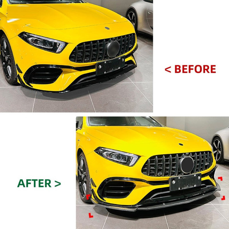 Car Craft Compatible With Mercedes Benz A Class W177 2018-2022 Amg Front Bumper Lip Splitter Diffuser Skirst Flag Canard Carbon Fiber Look Zst-489 Cf